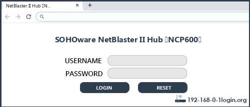 SOHOware NetBlaster II Hub (NCP600) router default login