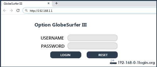 Option GlobeSurfer III router default login