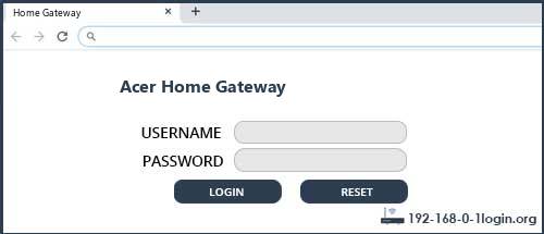 Acer Home Gateway router default login
