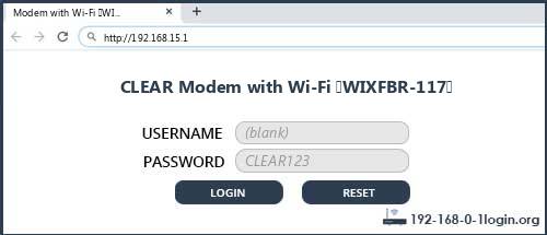 CLEAR Modem with Wi-Fi (WIXFBR-117) router default login