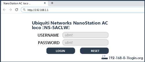 Ubiquiti Networks NanoStation AC loco (NS-5ACLW) router default login