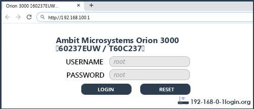 Ambit Microsystems Orion 3000 (60237EUW / T60C237) router default login
