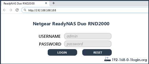 Netgear ReadyNAS Duo RND2000 router default login