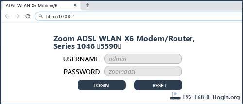 Zoom ADSL WLAN X6 Modem/Router, Series 1046 (5590) router default login