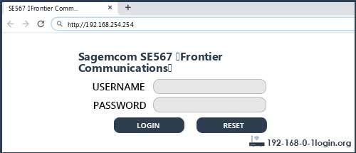 Sagemcom SE567 (Frontier Communications) router default login