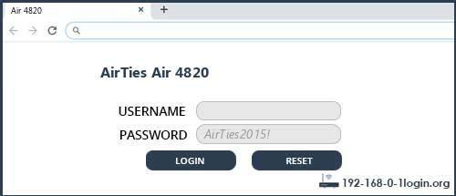 AirTies Air 4820 router default login