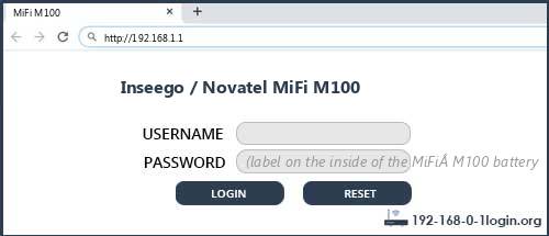 Inseego / Novatel MiFi M100 router default login