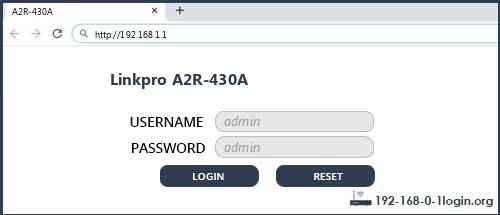 Linkpro A2R-430A router default login