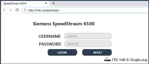 Siemens SpeedStream 6500 router default login