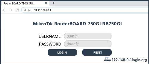 MikroTik RouterBOARD 750G (RB750G) router default login