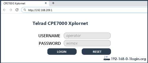 Telrad CPE7000 Xplornet router default login