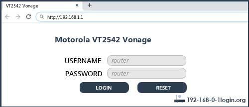 Motorola VT2542 Vonage router default login