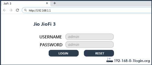 Jio JioFi 3 router default login