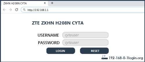 ZTE ZXHN H208N CYTA router default login