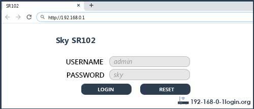 Sky SR102 router default login