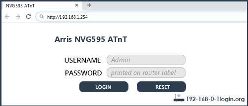 Arris NVG595 ATnT router default login