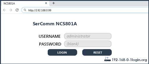 SerComm NCS801A router default login